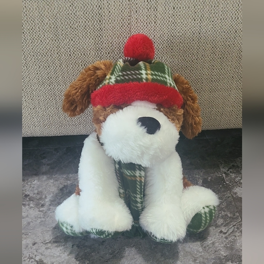 GT Gentle Treasures 12 inch plush St. Bernard puppy with hat and scarf